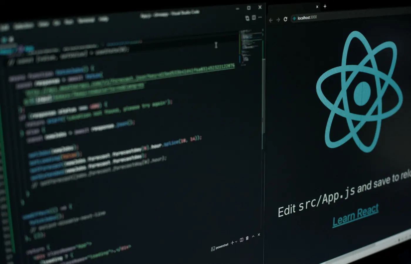 Una aplicación de React abierta en un editor de código